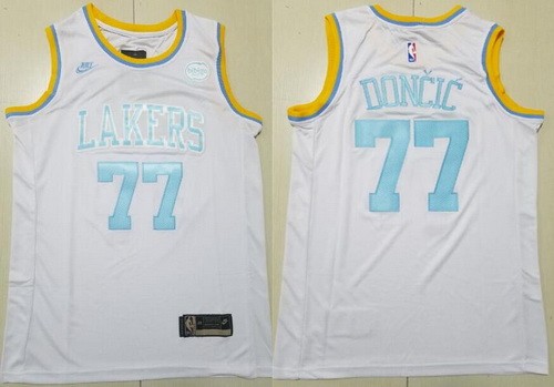 Men's Los Angeles Lakers #77 Luka Doncic White Classic Sponsor Swingman Jersey