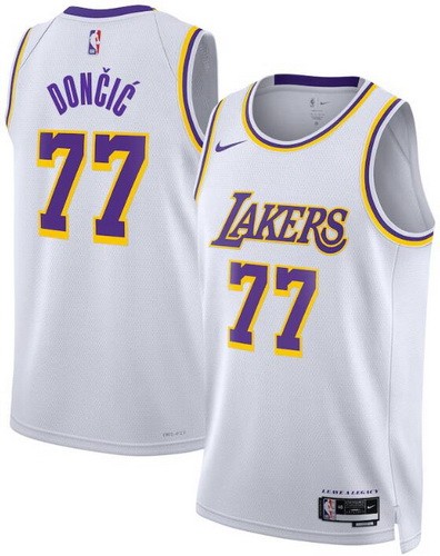 Men's Los Angeles Lakers #77 Luka Doncic White Heat Press Jersey