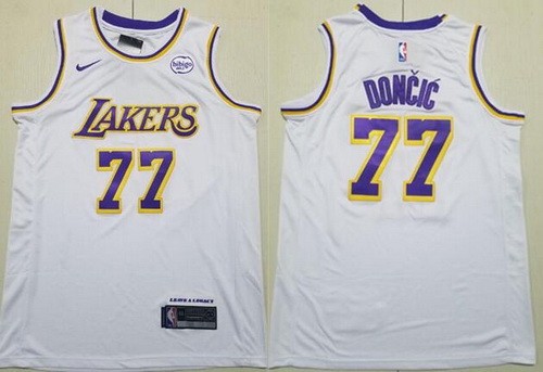 Men's Los Angeles Lakers #77 Luka Doncic White Sponsor Swingman Jersey