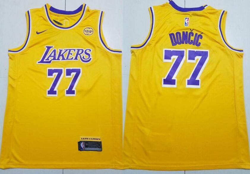 Men's Los Angeles Lakers #77 Luka Doncic Yellow Sponsor Swingman Jersey