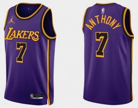 Men's Los Angeles Lakers #7 Carmelo Anthony Purple 2022 Statement Icon Hot Press Jersey