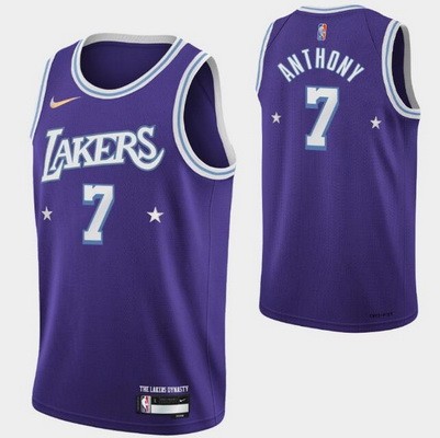 Men's Los Angeles Lakers #7 Carmelo Anthony Purple City Diamond 75th Icon Hot Press Jersey