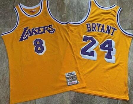 Men's Los Angeles Lakers #8#24 Kobe Bryant Yellow 1996 Throwback Authentic Jersey