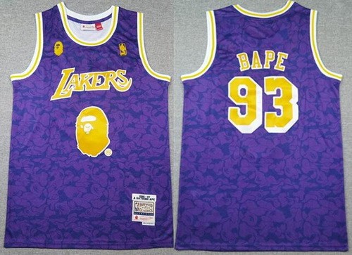 Men's Los Angeles Lakers #93 Bape Purple 1996 Swingman Jersey