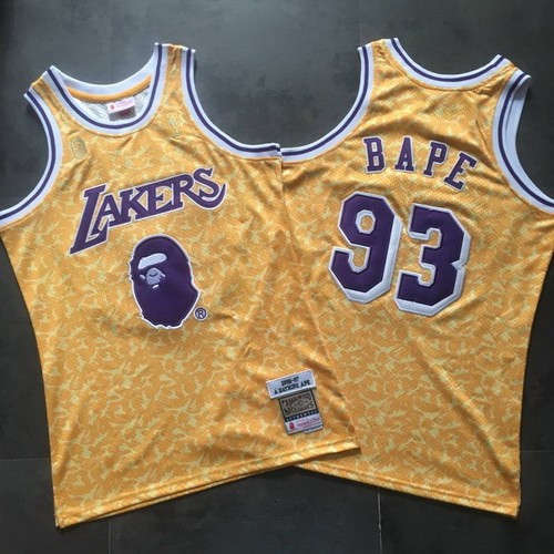 Men's Los Angeles Lakers #93 Bape Yellow Authentic Jersey