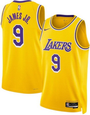 Men's Los Angeles Lakers #9 Bronny James Yellow Heat Press Jersey