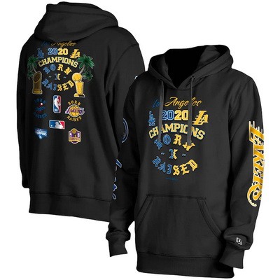 Men's Los Angeles Lakers Dodgers Born x Raised Black 2020 Dual Champions Pullover Hoodie