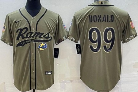 Men's Los Angeles Rams #99 Aaron Donald Limited Olive 2022 Salute To Service Baseball Jersey