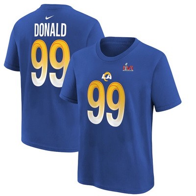 Men's Los Angeles Rams #99 Aaron Donald Royal Super Bowl LVI Bound T-Shirt