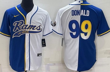 Men's Los Angeles Rams #99 Aaron Donald Royal White Split Baseball Jersey