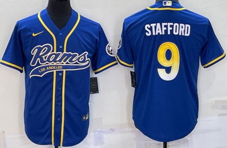 Men's Los Angeles Rams #9 Matthew Stafford Blue Baseball Jersey
