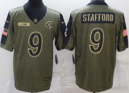 Men's Los Angeles Rams #9 Matthew Stafford Limited Olive 2021 Salute To Service Jersey