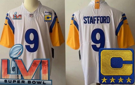 Men's Los Angeles Rams #9 Matthew Stafford Limited White C Patch Alternate 2022 Super Bowl LVI Vapor Jersey