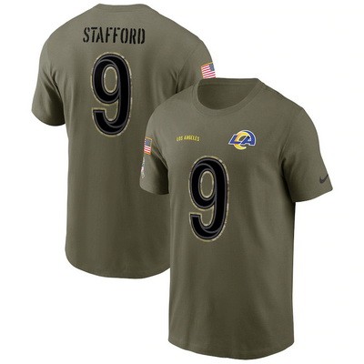 Men's Los Angeles Rams #9 Matthew Stafford Olive 2022 Salute To Service T Shirt