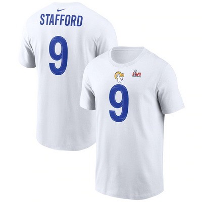 Men's Los Angeles Rams #9 Matthew Stafford White Super Bowl LVI Bound T-Shirt