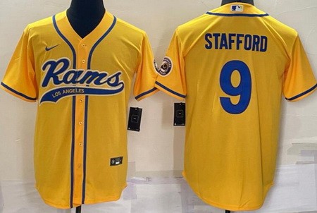Men's Los Angeles Rams #9 Matthew Stafford Yellow Baseball Jersey