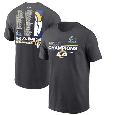 Men's Los Angeles Rams Anthracite Super Bowl LVI Champions Roster T-Shirt