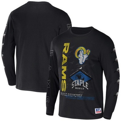 Men's Los Angeles Rams Black NFL x Staple World Renowned Long Sleeve T Shirt