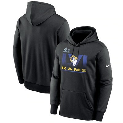 Men's Los Angeles Rams Black Super Bowl LVI Bound Therma Pullover Hoodie