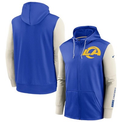 Men's Los Angeles Rams Blue Cream Fan Gear Mascot Performance Full Zip Hoodie