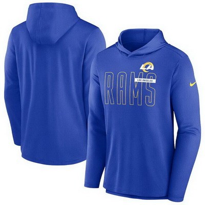 Men's Los Angeles Rams Blue Lightweight Performance Hooded Long Sleeve T Shirt