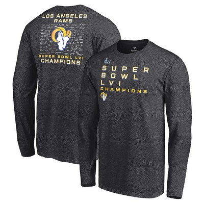 Men's Los Angeles Rams Charcoal Super Bowl LVI Champions Signature Route Ling Sleeves T-Shirt