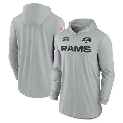 Men's Los Angeles Rams Gray 2024 Salute to Service Lightweight Performance Long Sleeve Hooded T Shirt