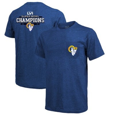 Men's Los Angeles Rams Royal Threads Super Bowl LVI Champions Tri Blend Pocket T-Shirt