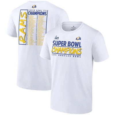 Men's Los Angeles Rams White Super Bowl LVI Champions Stacked Roster T-Shirt