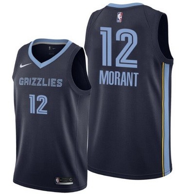 Men's Memphis Grizzlies #12 Ja Morant Navy Icon Hot Press Jersey
