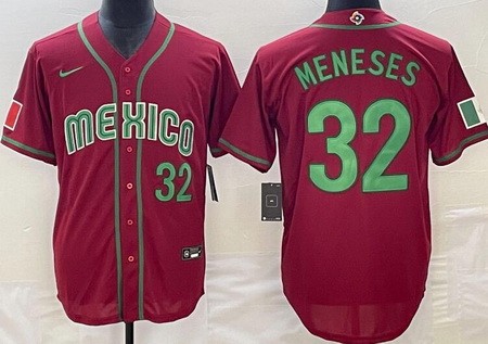 Men's Mexico #32 Joey Meneses Red Player Number 2023 World Baseball Classic Cool Base Jersey