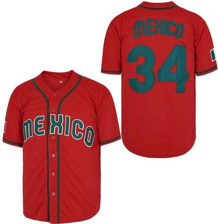Men's Mexico #34 Fernando Valenzuela Red Mexico Baseball Jersey