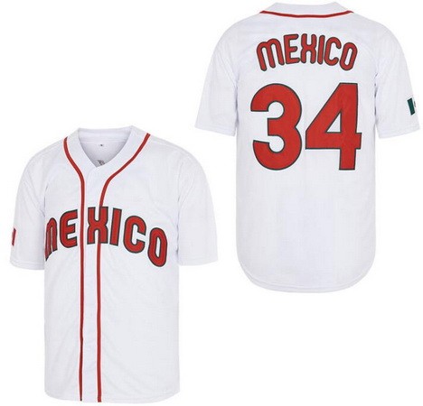 Men's Mexico #34 Fernando Valenzuela White Mexico Baseball Jersey