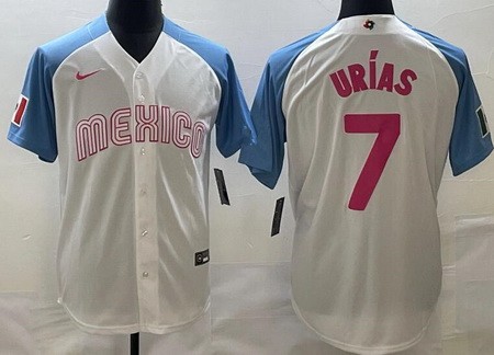 Men's Mexico #7 Julio Urias White Blue 2023 World Baseball Classic Cool Base Jersey