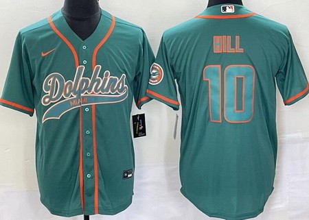 Men's Miami Dolphins #10 Tyreek Hill Limited Aqua Baseball Jersey