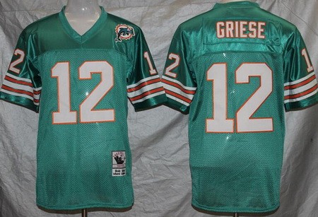 Men's Miami Dolphins #12 Bob Griese Aqua Throwback Jersey