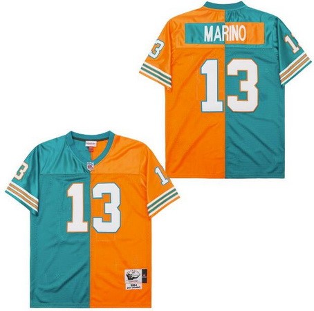 Men's Miami Dolphins #13 Dan Marino Aqua Orange Split 1994 Throwback Jersey