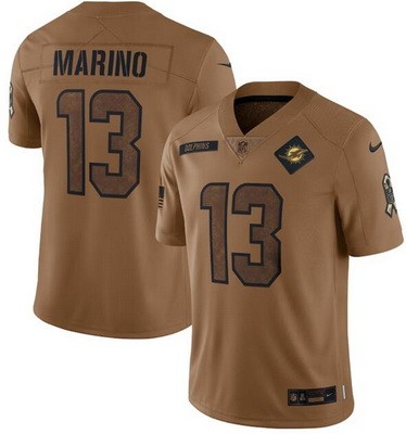 Men's Miami Dolphins #13 Dan Marino Limited Brown 2023 Salute To Service Jersey