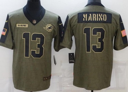 Men's Miami Dolphins #13 Dan Marino Limited Olive 2021 Salute To Service Jersey