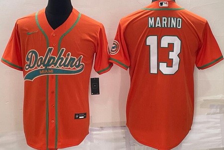 Men's Miami Dolphins #13 Dan Marino Orange Baseball Jersey