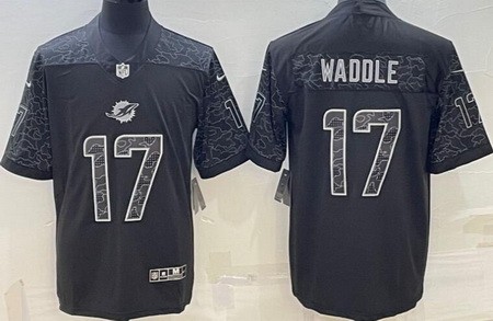 Men's Miami Dolphins #17 Jaylen Waddle Limited Black RFLCTV Jersey