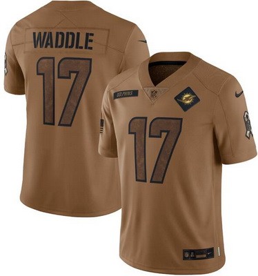 Men's Miami Dolphins #17 Jaylen Waddle Limited Brown 2023 Salute To Service Jersey
