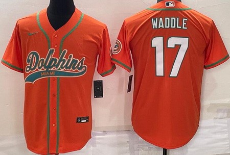 Men's Miami Dolphins #17 Jaylen Waddle Orange Baseball Jersey