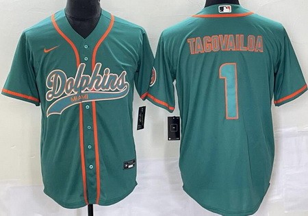 Men's Miami Dolphins #1 Tua Tagovailoa Limited Aqua Baseball Jersey