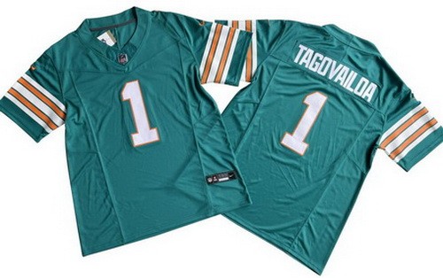 Men's Miami Dolphins #1 Tua Tagovailoa Limited Aqua Throwback FUSE Vapor Jersey