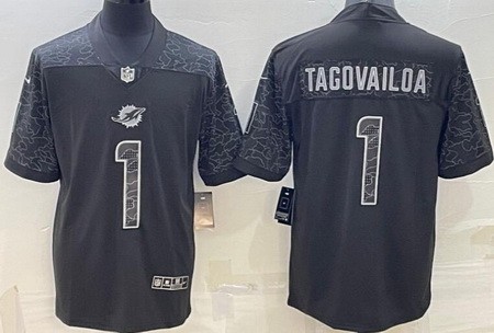 Men's Miami Dolphins #1 Tua Tagovailoa Limited Black RFLCTV Jersey