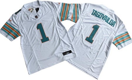 Men's Miami Dolphins #1 Tua Tagovailoa Limited White Throwback FUSE Vapor Jersey