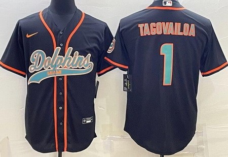 Men's Miami Dolphins #1 Tua Tagovailoa Limtied Black Baseball Jersey