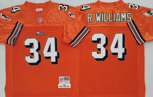 Men's Miami Dolphins #34 Ricky Williams Orange 2002 Throwback Jersey