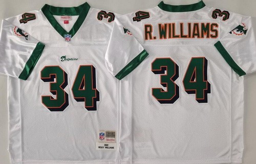 Men's Miami Dolphins #34 Ricky Williams White 2002 Throwback Jersey